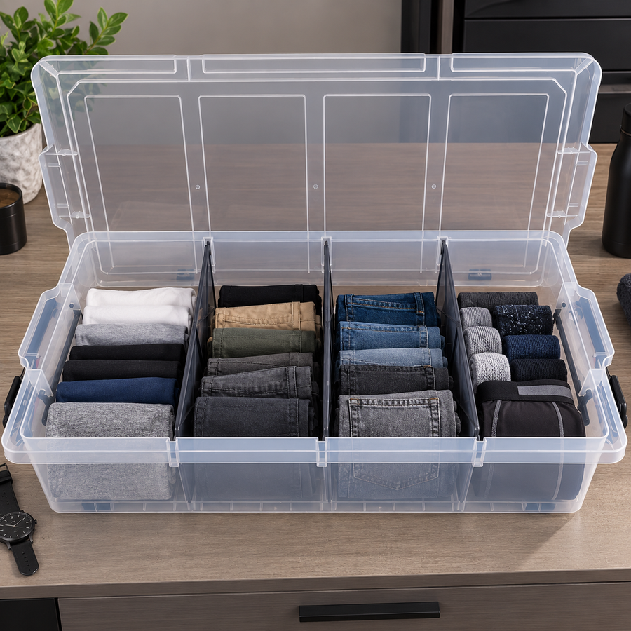 35L Large Storage Box with 3 Removable Dividers and Wheels