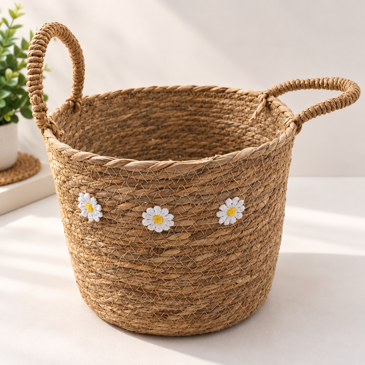 Woven Seagrass Storage Basket with Handles 25 cm