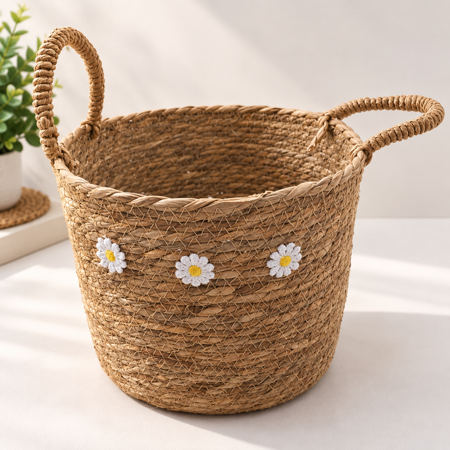 Woven Seagrass Storage Basket with Handles 25 cm