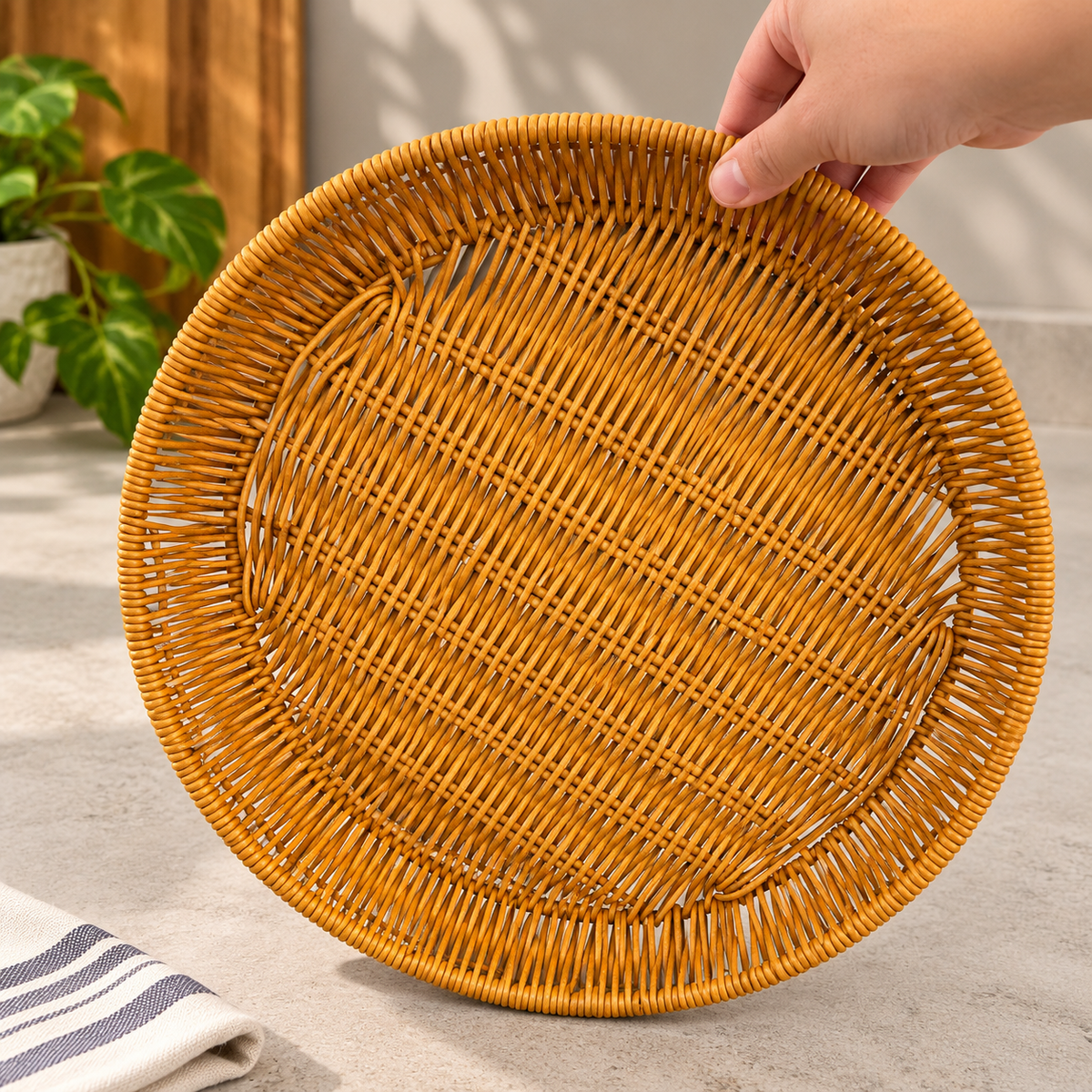 Round Woven Rattan Serving Tray Available in 7 Sizes