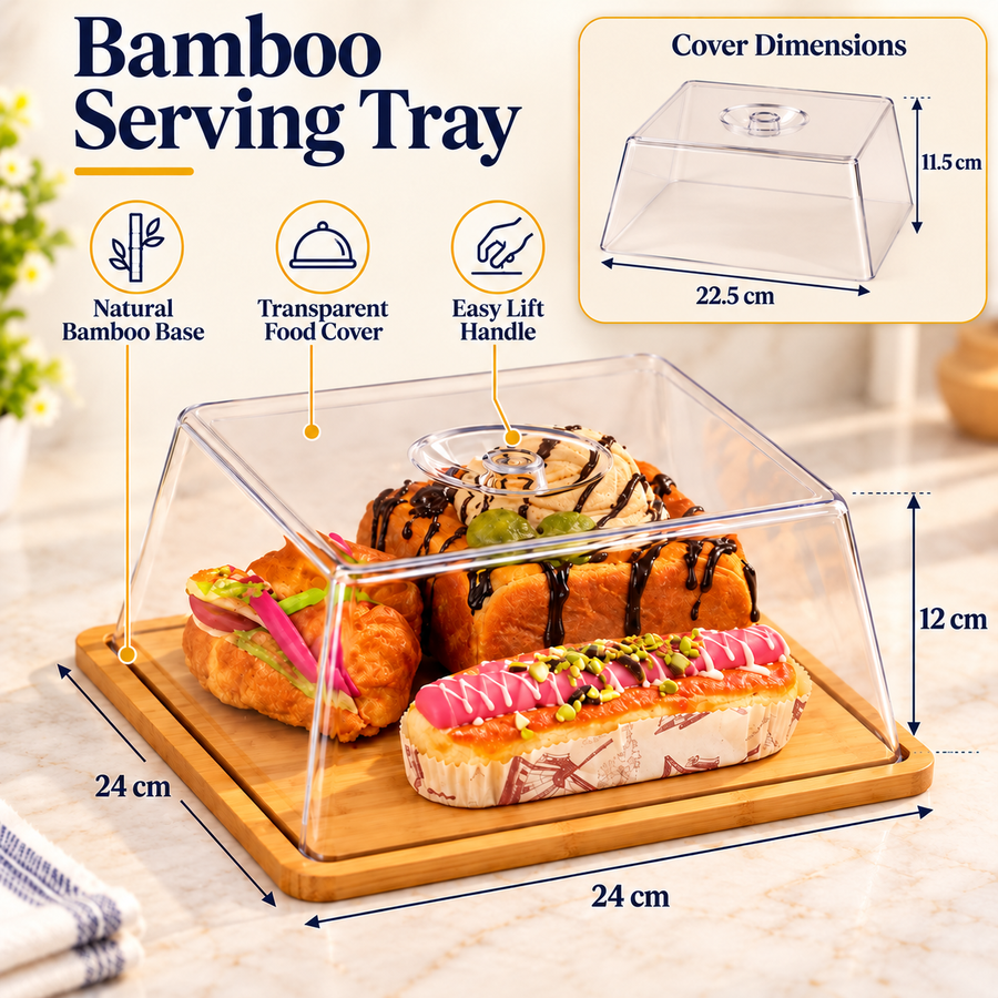 Bamboo Serving Tray with Transparent Food Cover