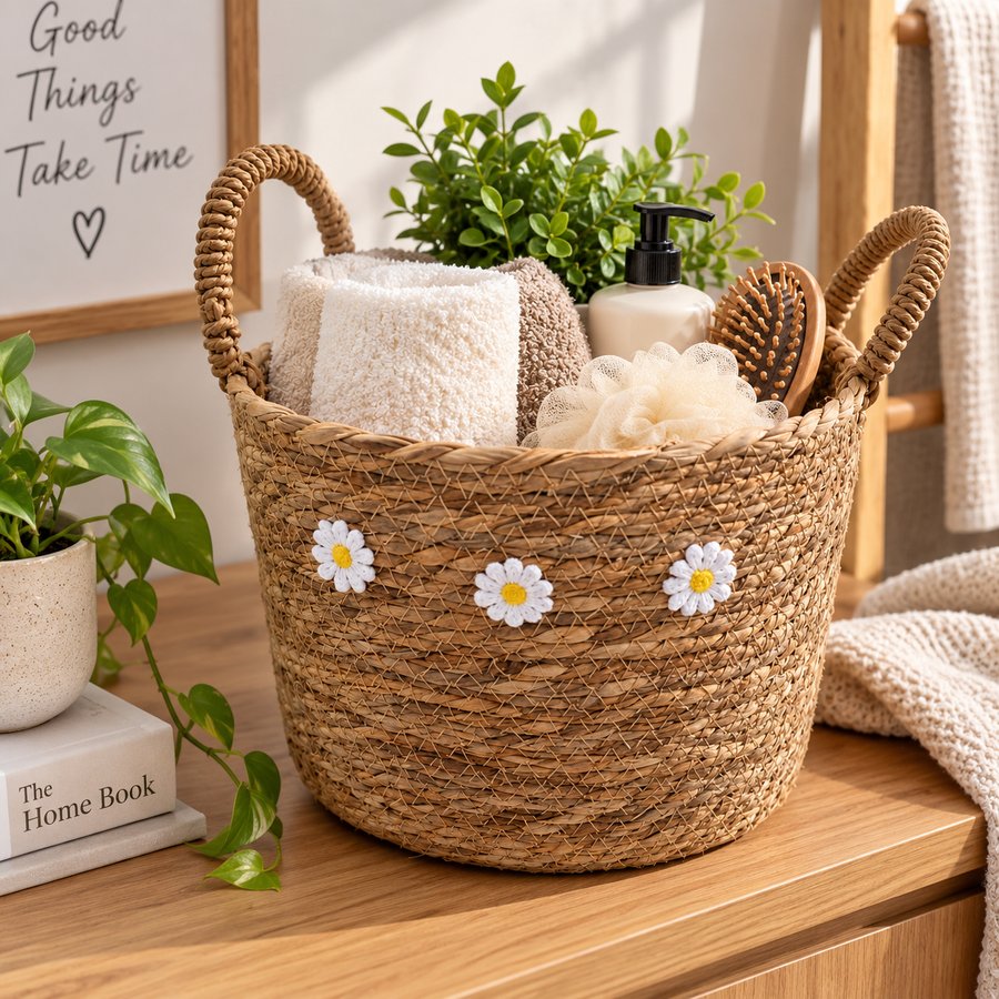Woven Seagrass Storage Basket with Handles 25 cm