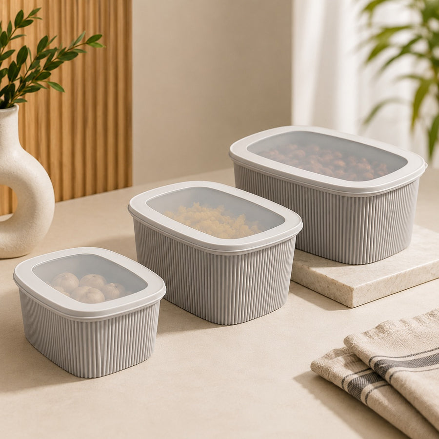 3 Piece Stackable Food Storage Container Set with Transparent Lids PP TPR Kitchen Organizer Boxes