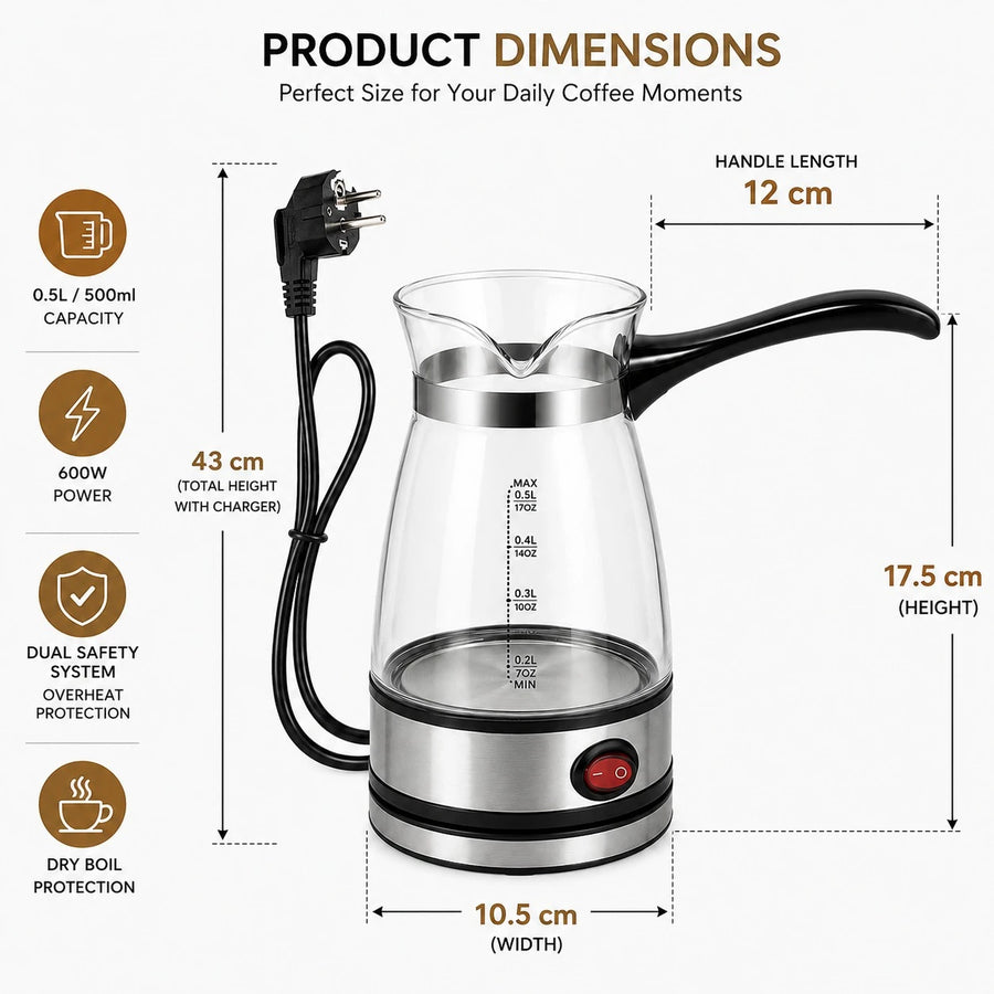 Electric Turkish Coffee Maker Glass Coffee Pot 500ml Stainless Steel Coffee Brewer Coffee Warmer