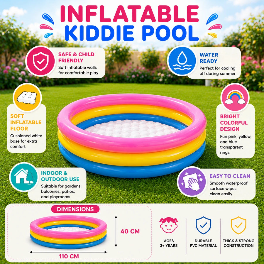 Inflatable Kiddie Summer Pool Colorful Kids Pool Family Garden Play Pool