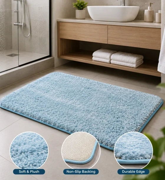 Plush Bathroom Bath Mat 80×50 cm Soft Absorbent Non Slip Shaggy Floor Rug