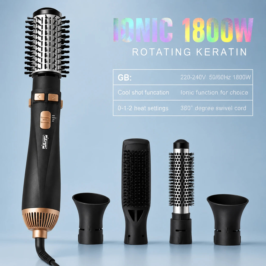 4 in 1 Travel Rotating Hot Air Hair Brush Ionic 1800W Hair Dryer & Styling Brush Set