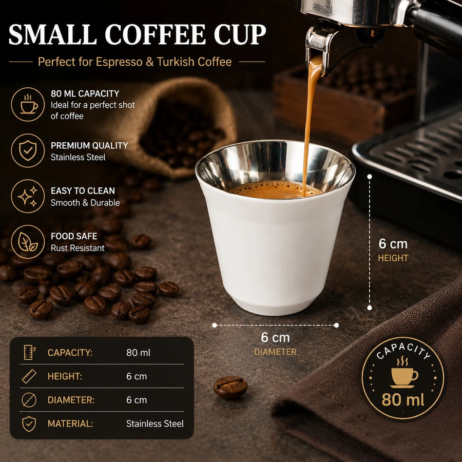 White Stainless Steel Small Coffee Espresso Cup Espresso Cup Turkish Coffee Cup 80 ml 6 cm