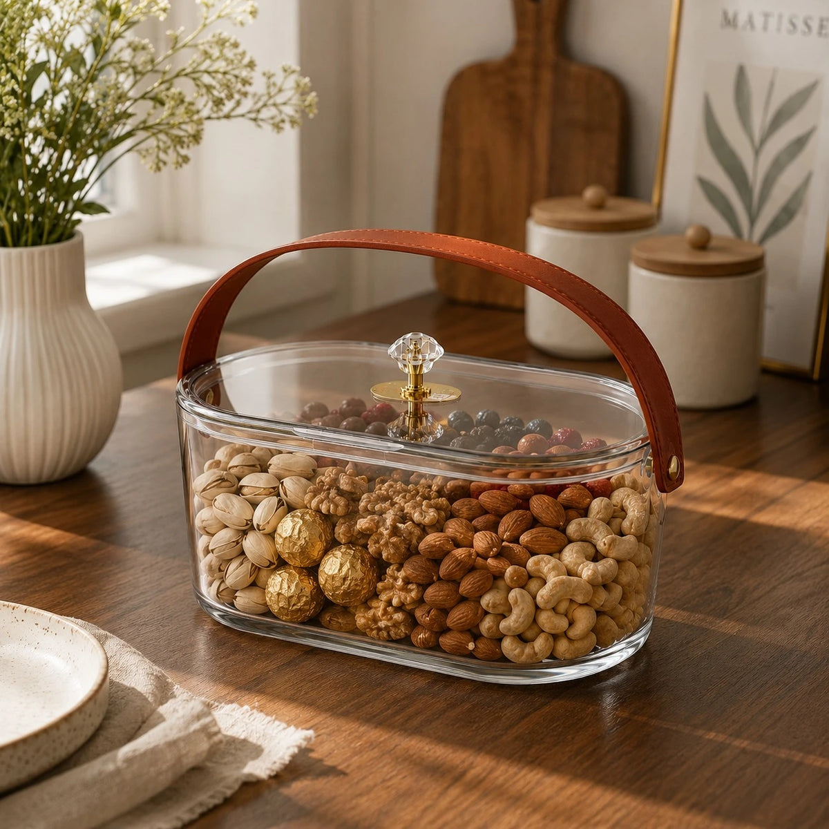 Clear Plexi Storage Container With Carry Handle Transparent Organizer Box Candy Nuts Snack Holder