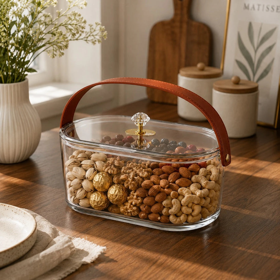 Clear Plexi Storage Container With Carry Handle Transparent Organizer Box Candy Nuts Snack Holder