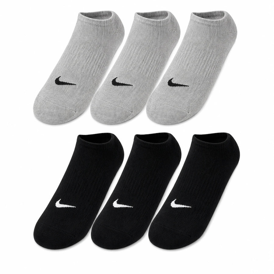 Nike Ankle Socks Low Cut Sports Socks Casual Everyday Breathable Stretch Fit Running Walking Training Comfort Socks 3 Pair Set Black Gray