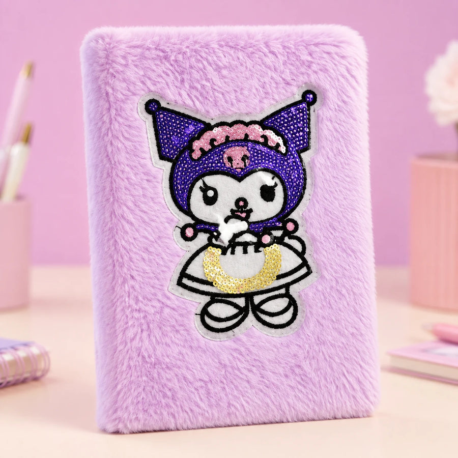 Cute Plush Notebook with Sequin Cartoon Design | Soft Furry Journal