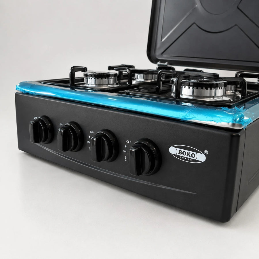 BOKO Gas Stove With Stand 4 Burner Gas Cooker Kitchen Stove Metal Storage Rack Freestanding Cooking Stove