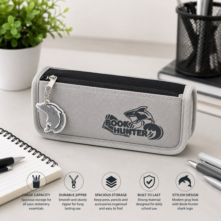 Book Hunter School Pencil Case Large Capacity Stationery Organizer with Zipper Shark Design