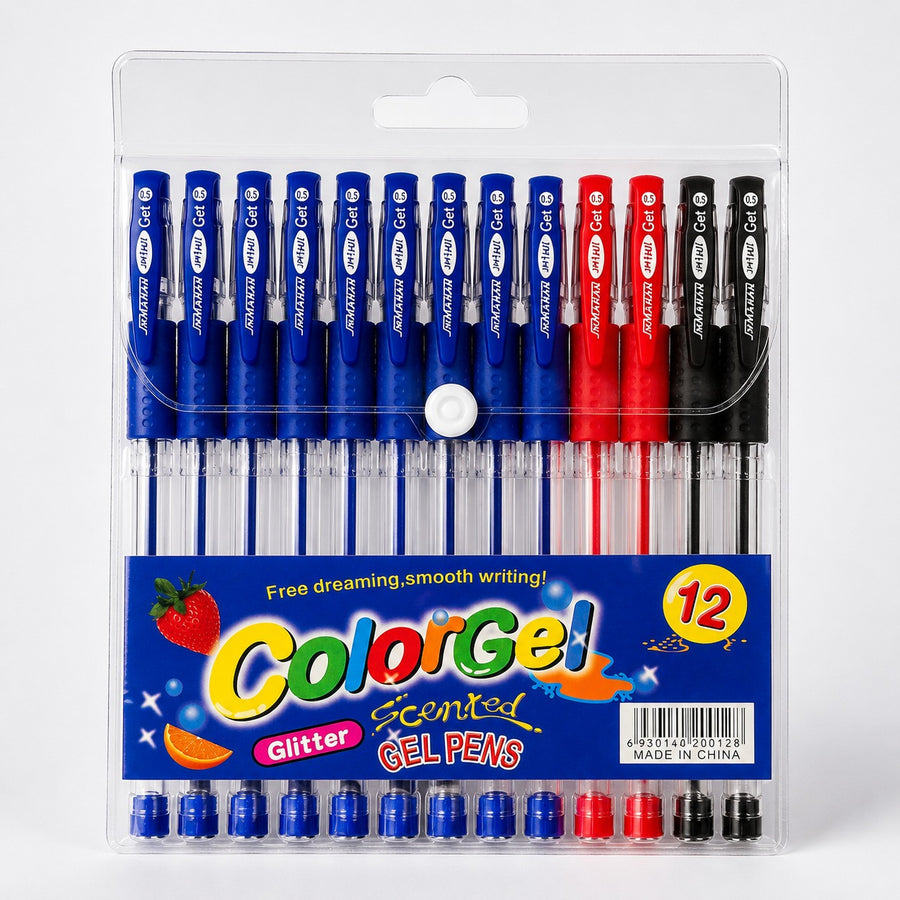 Gel Pens Set of 12 0.5mm Fine Tip Smooth Writing Pens 8 Blue 2 Red 2 Black for School Office Study Notes and Everyday Writing