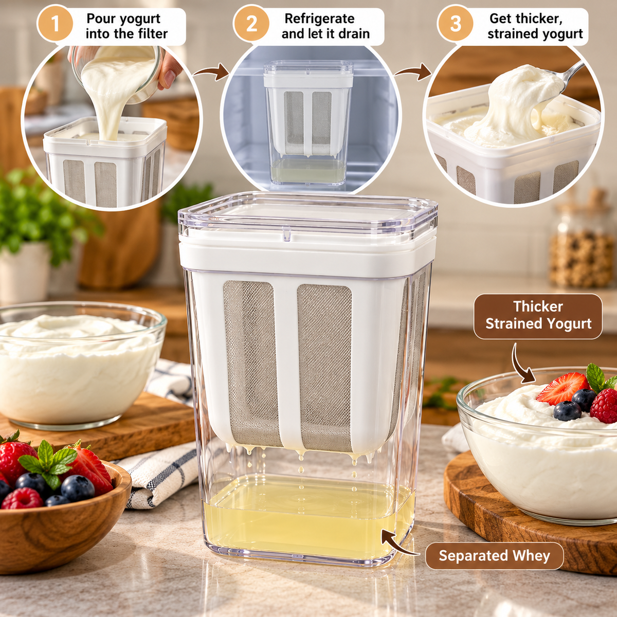 1100 mL Yogurt Strainer with Stainless Steel Mesh Filter
