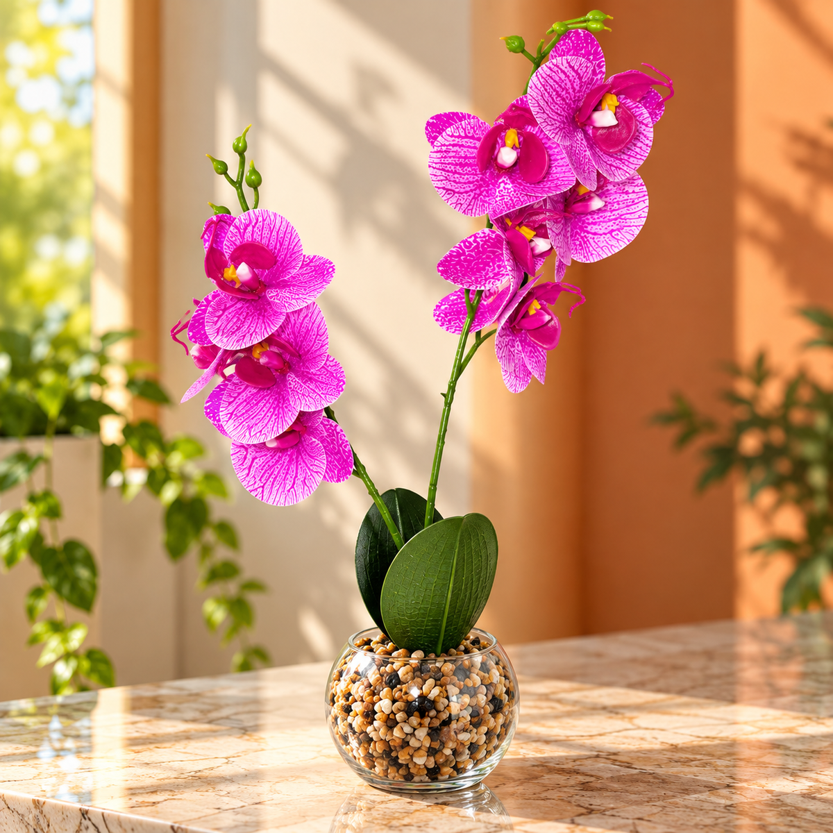 Artificial Pink Orchid in Glass Vase