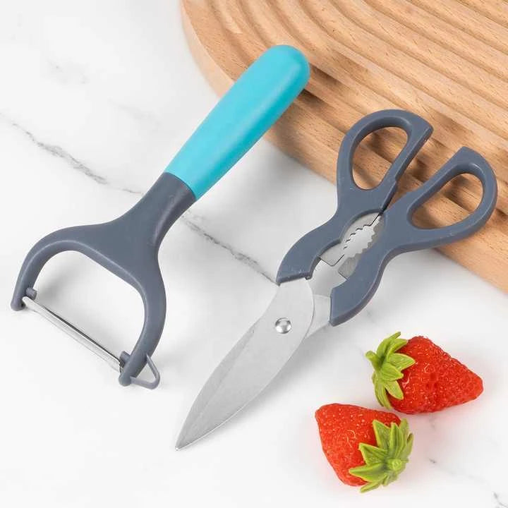 5 Piece Stainless Steel Kitchen Tool Set with Knives Scissors Bottle Opener and Storage Box – Blue
