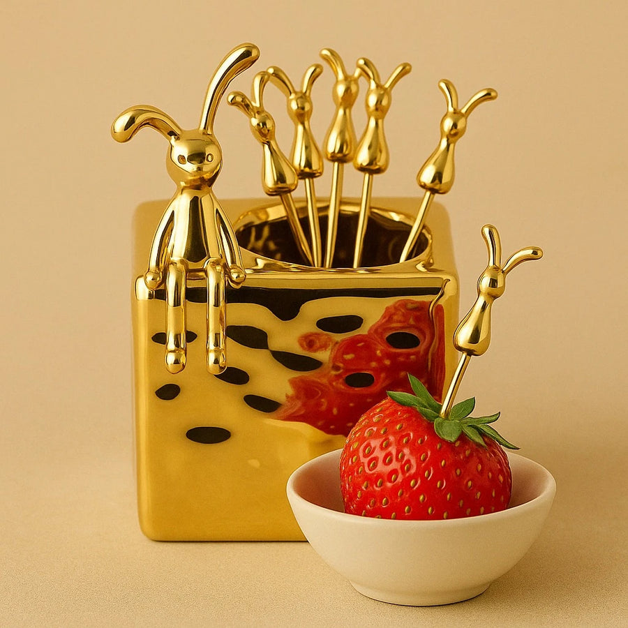 Golden Bunny Fork Set