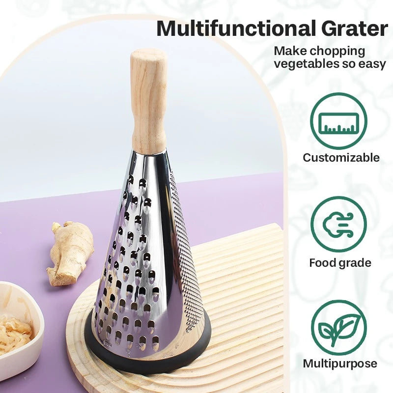 Stainless Steel Cone Grater with Wooden Handle