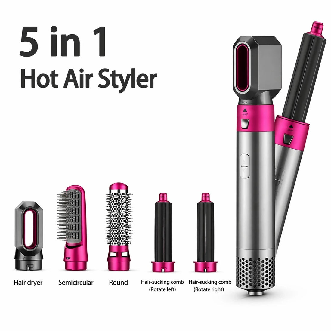 5 in 1 Travel Hair Styler 1000W Hot Air Hair Brush Dryer Curler Straightener Volumizer Multi Styling Tool