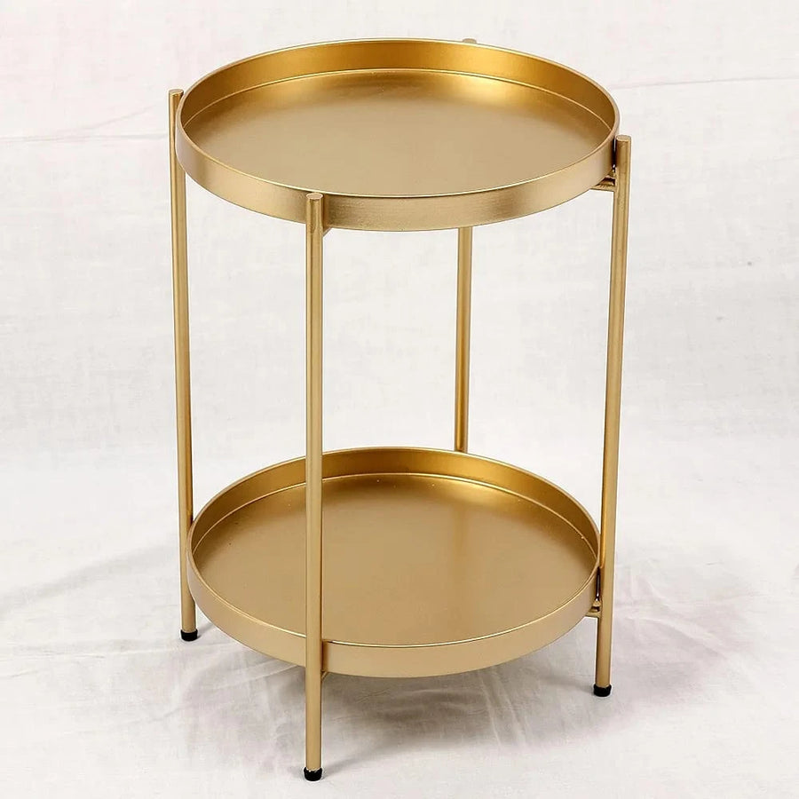 Gold Two-Tier Round Metal Side Table