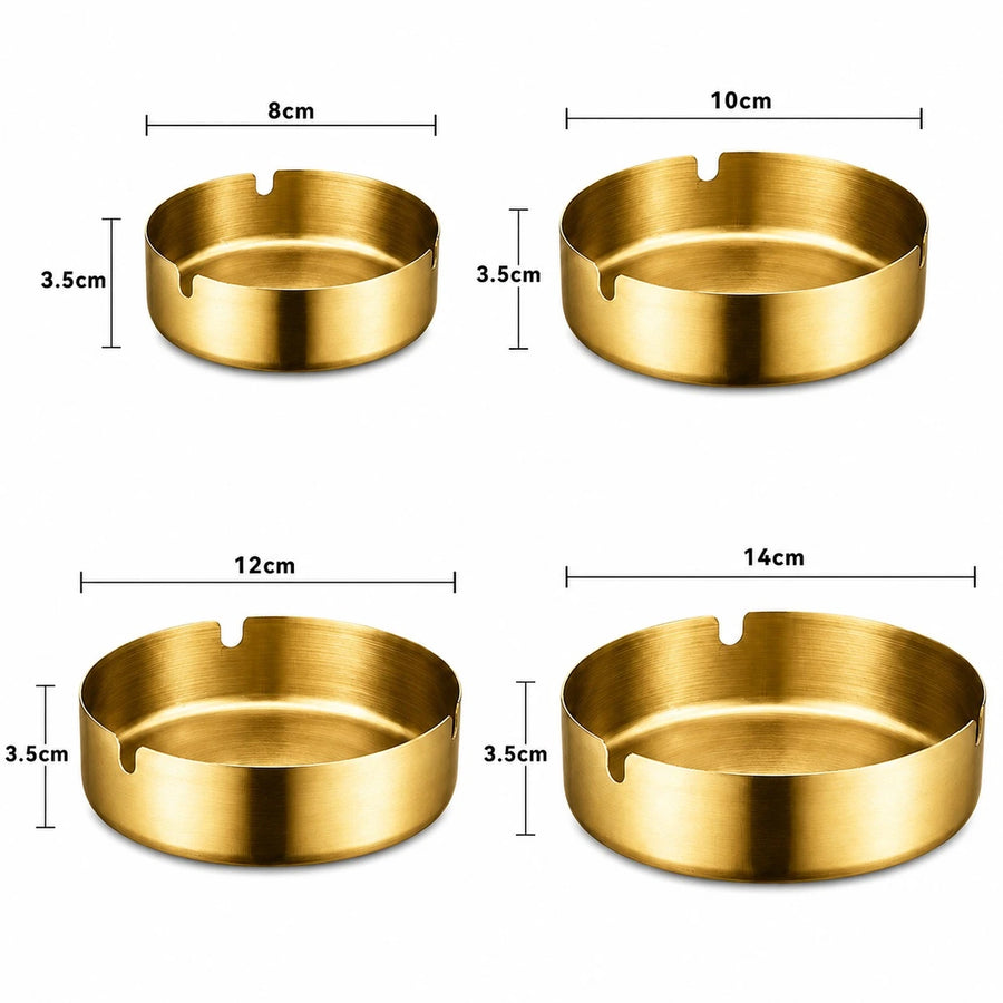 Gold Stainless Steel Ashtray 4Pcs Set Round Metal Table Ashtray Heavy Duty Luxury Gold Ashtray Modern Home Office Outdoor Patio Ashtray