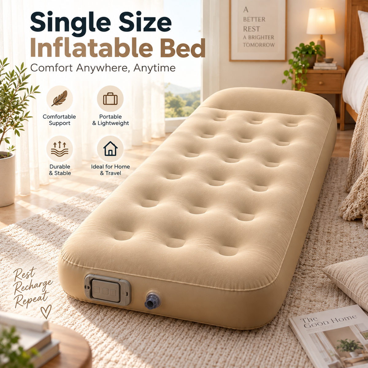 Inflatable Air Bed with Rechargeable Pump