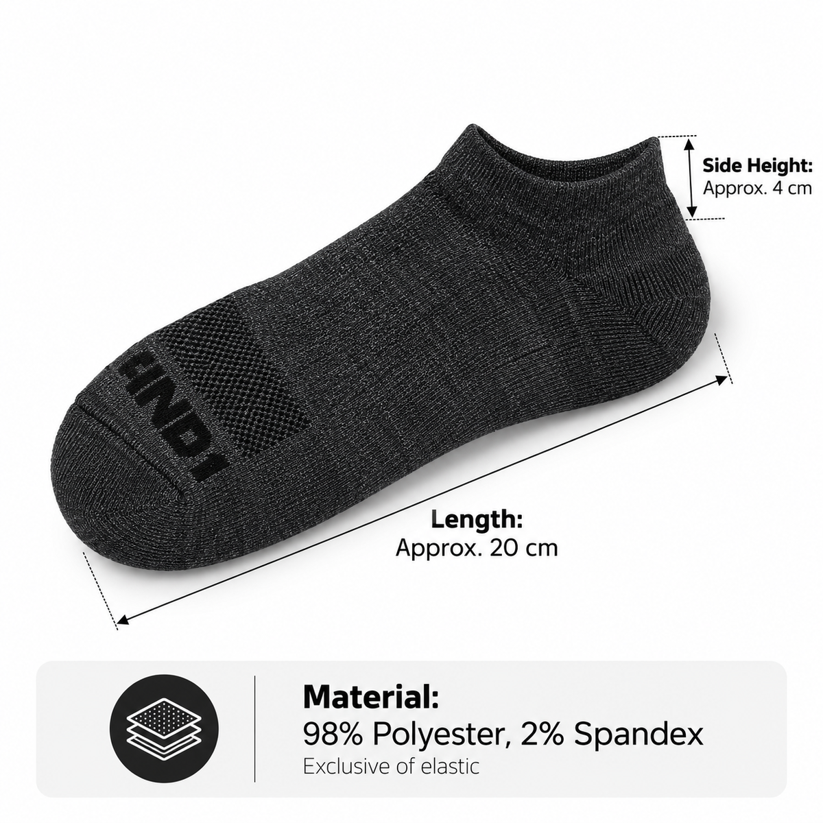 AND1 No Show Socks Set of 6 Pairs Dark Gray