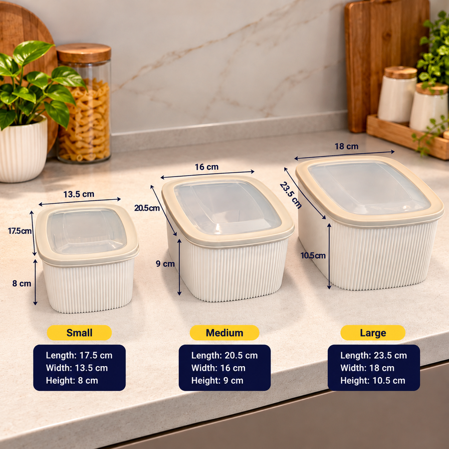 3 Piece Kitchen Food Storage Container Set with Translucent Lids