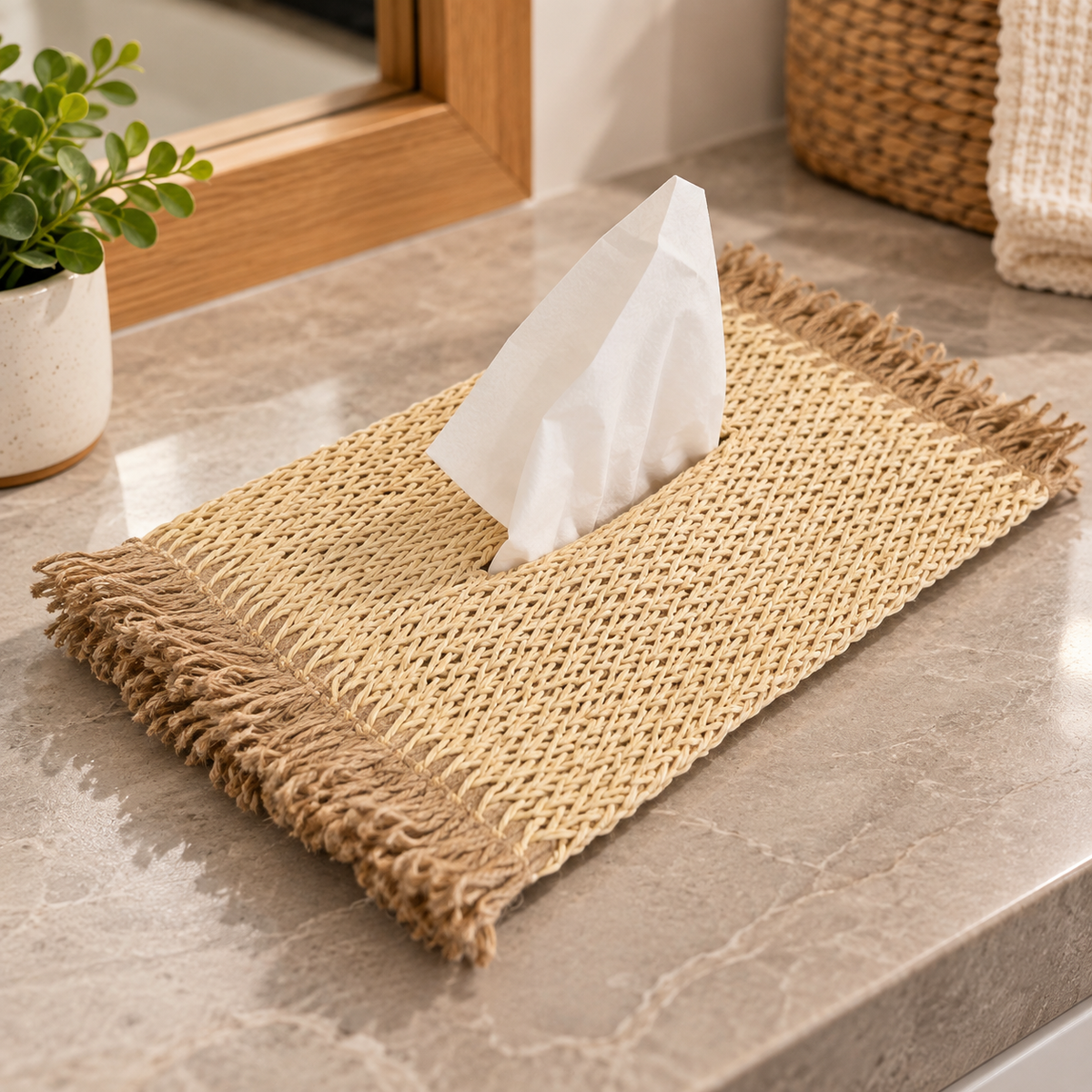 Woven Fringed Tissue Box Cover