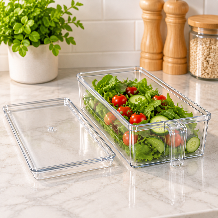 Transparent Refrigerator Storage Box with Lid and Handle