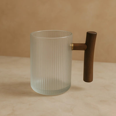 Ribbed Glass Cup with Wooden Handle