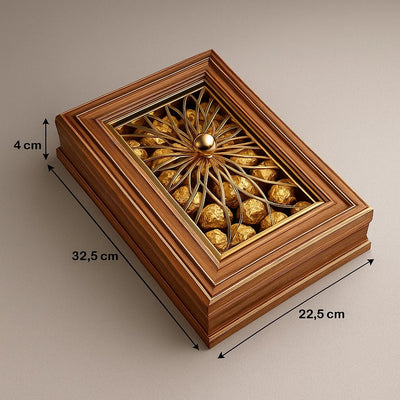 Luxury Wooden Chocolate Box – Gold Lattice Lid