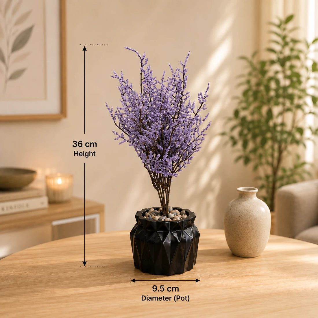 Artificial Lavender Flower Plant Decorative Vase Home Office Table Decor