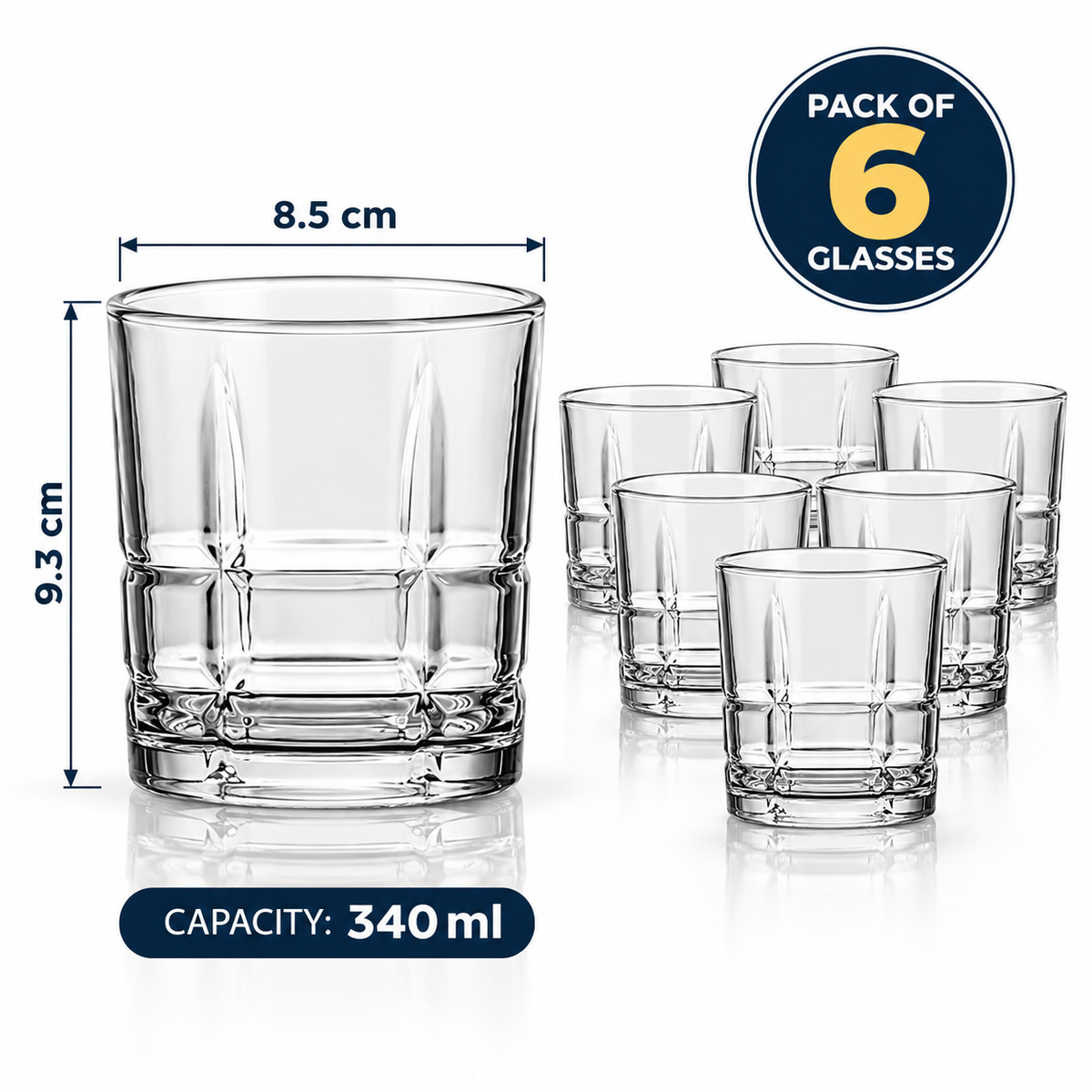 Crystal Clear Geometric Pattern Drinking Glasses Set of 6