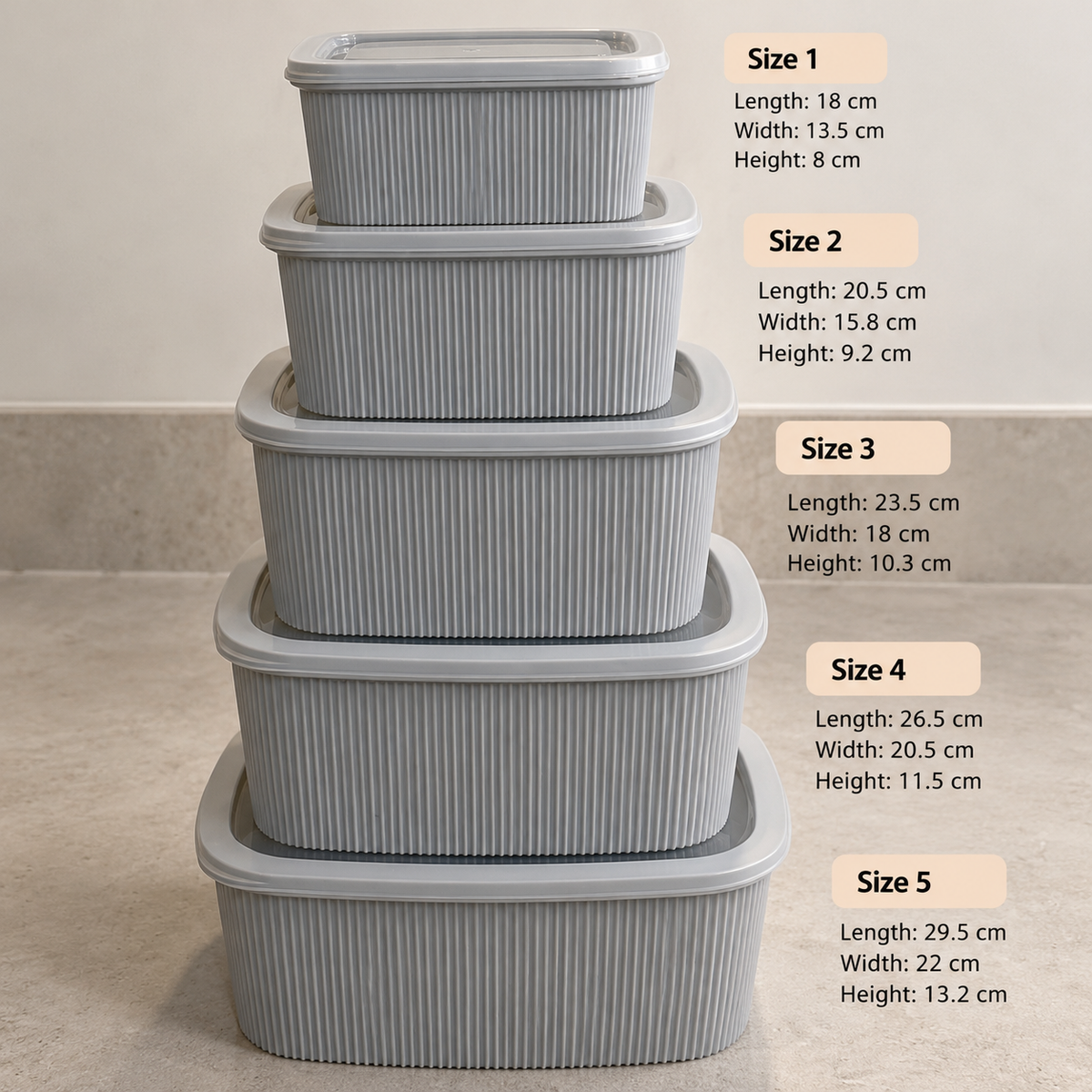 5 Piece Kitchen Food Storage Container Set with Translucent Lids