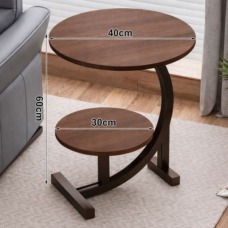Round 2 Tier C Shaped Side Table Marble Top Sofa Bedside Coffee End Table