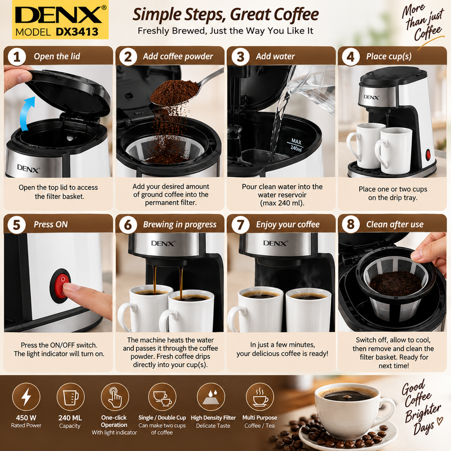 DENX Double Cup Drip Coffee Maker