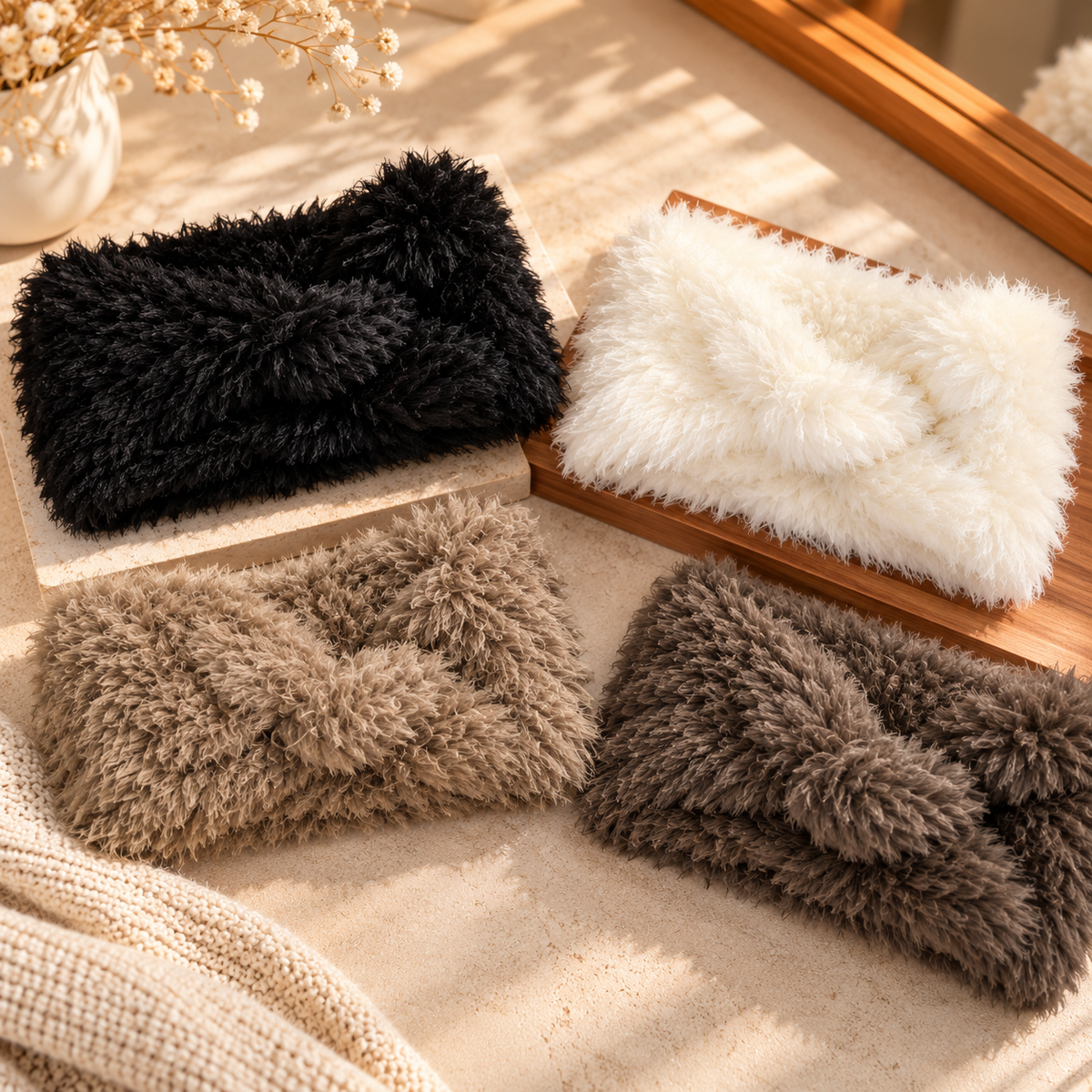 Faux Fur Winter Headband with Twist Design