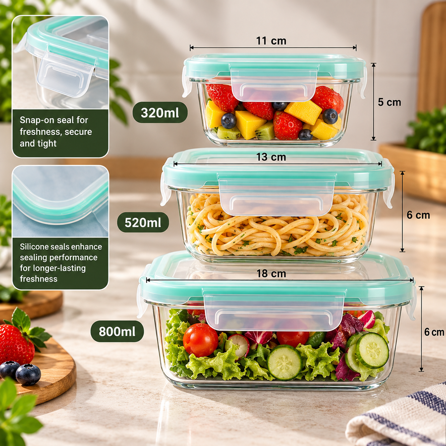 3 Piece Glass Food Container Set