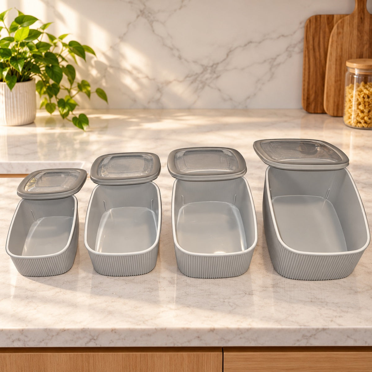 4 Piece Kitchen Food Storage Container Set with Translucent Lids