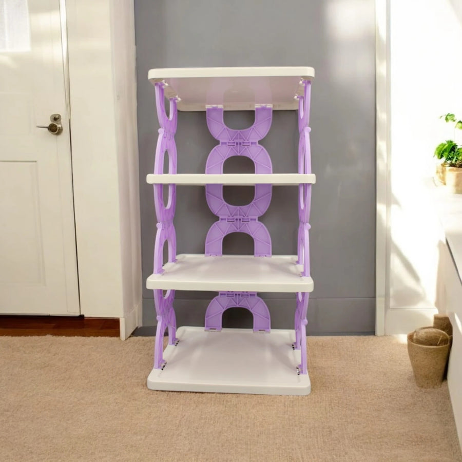 4 Tier Foldable Shoe Rack Space Saving Freestanding Plastic Storage Organizer for Entryway and Closet