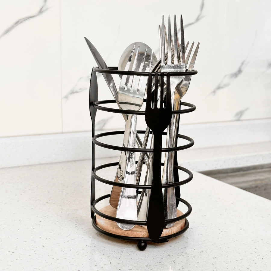 Black Round Metal Cutlery Holder