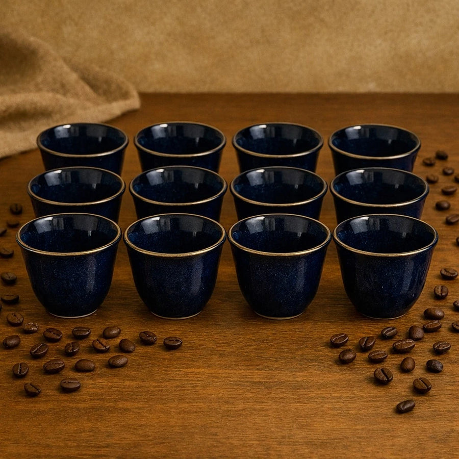 12 Pcs Speckled Navy Ceramic Coffee Espresso Cups Set
