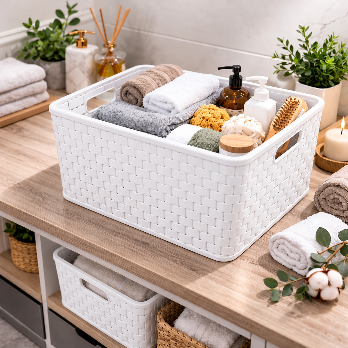 Rotho Storage Basket Plastic Woven Design Multi Purpose Organizer Dark Grey Swiss Made 18 Liters