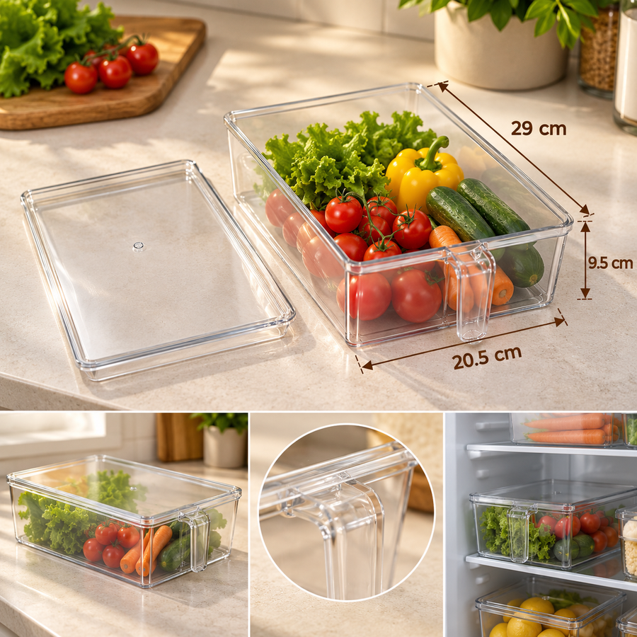 Transparent Refrigerator Storage Box with Lid and Handle