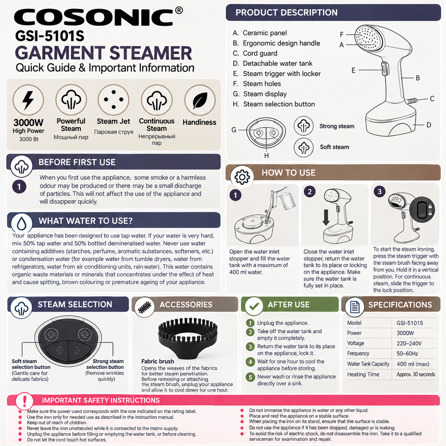 COSONIC 3000W Handheld Garment Steamer