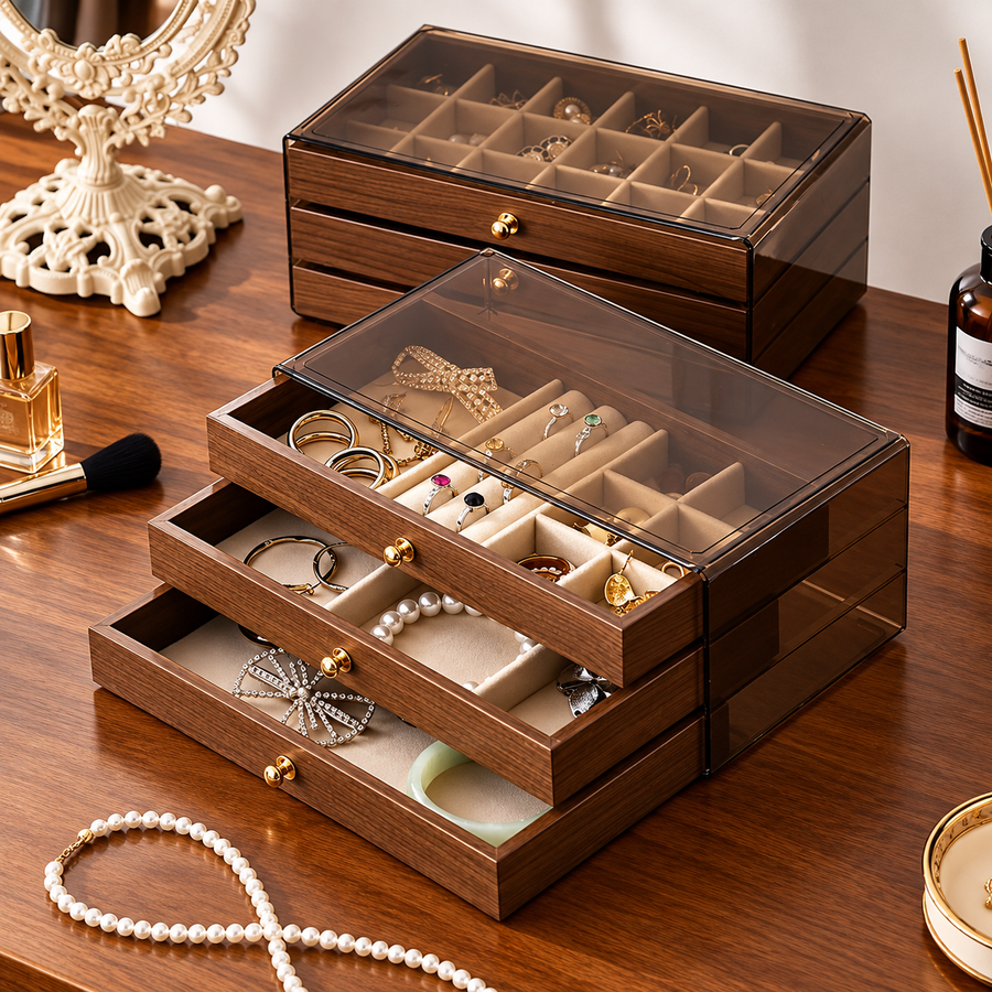 3 Drawer Jewelry Organizer with Transparent Cover