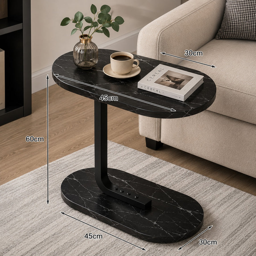 C Shaped Side Table Black Marble Sofa Bedside Table Modern Coffee Laptop Snack Table